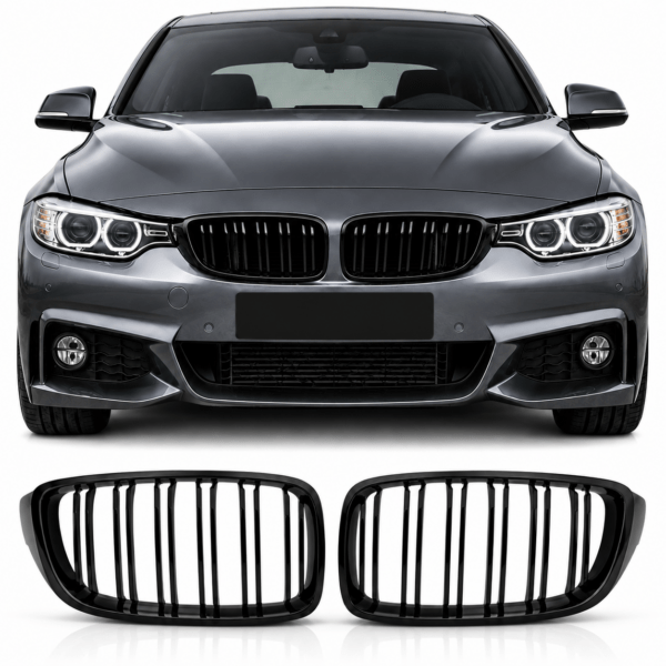 Grill Nieren Dubbele Spijlen Glans Zwart Geschikt voor BMW 4 Serie F32 F33 F36 M3 F80 M4 F82