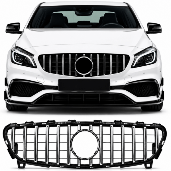 Panamericana Grill Geschikt voor Mercedes-Benz A-Klasse W176 Glans Zwart met Chroom (2015-2019)
