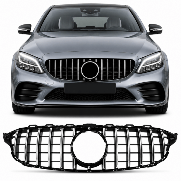 Panamericana Grill Geschikt voor Mercedes-Benz C-Klasse W205 Zwart met Chroom (2014-2018)