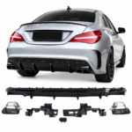 Achterdiffuser geschikt voor Mercedes CLA C117 X117 Facelift AMG Line hoogglans zwart met zwarte uitlaatsierstukken