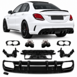 Diffuser geschikt voor Mercedes C-Klasse W205 S205 AMG Line - Hoogglans Zwart