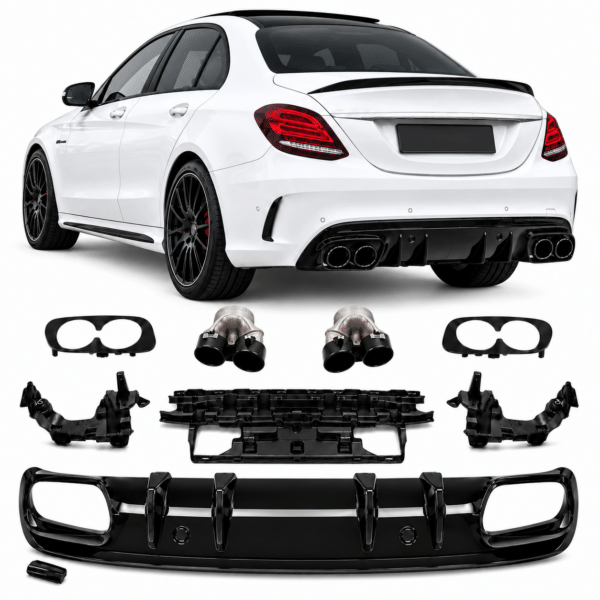 Diffuser geschikt voor Mercedes C-Klasse W205 S205 AMG Line - Hoogglans Zwart